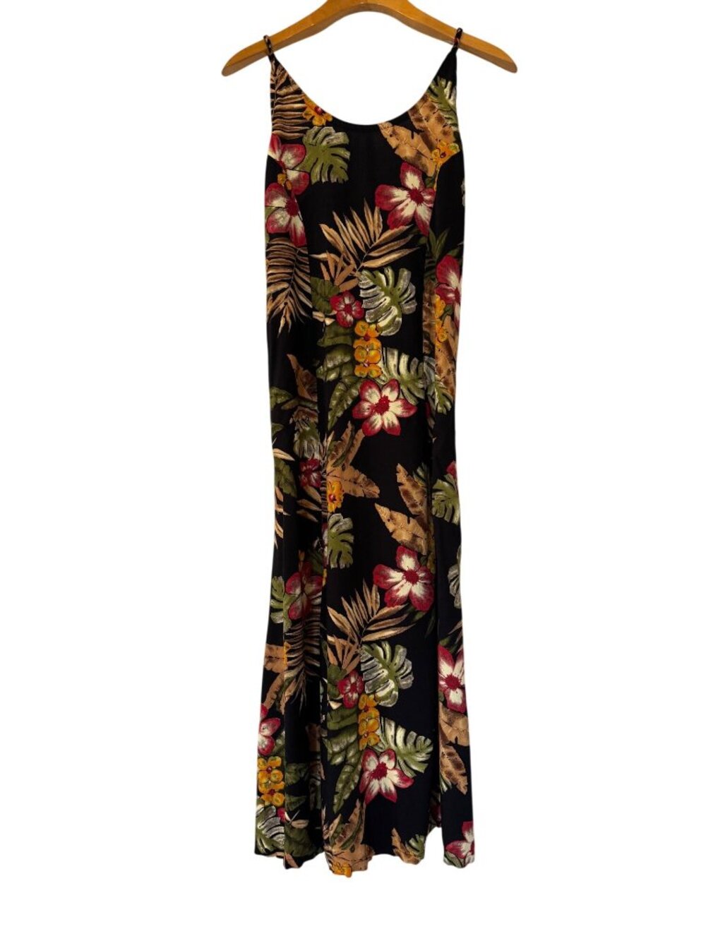 Hibiscus Collection Hawaii Floral Maxi Sundress L Black Tropical Straps Summer